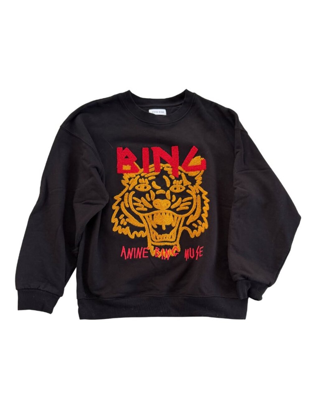 ANINE BING Tiger Chenille Muse Sweatshirt Black Graphic Crewneck